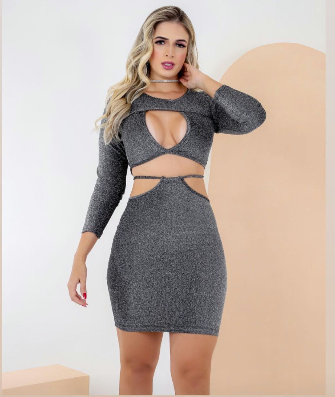 Conjunto de Cropped e Saia em Lurex*