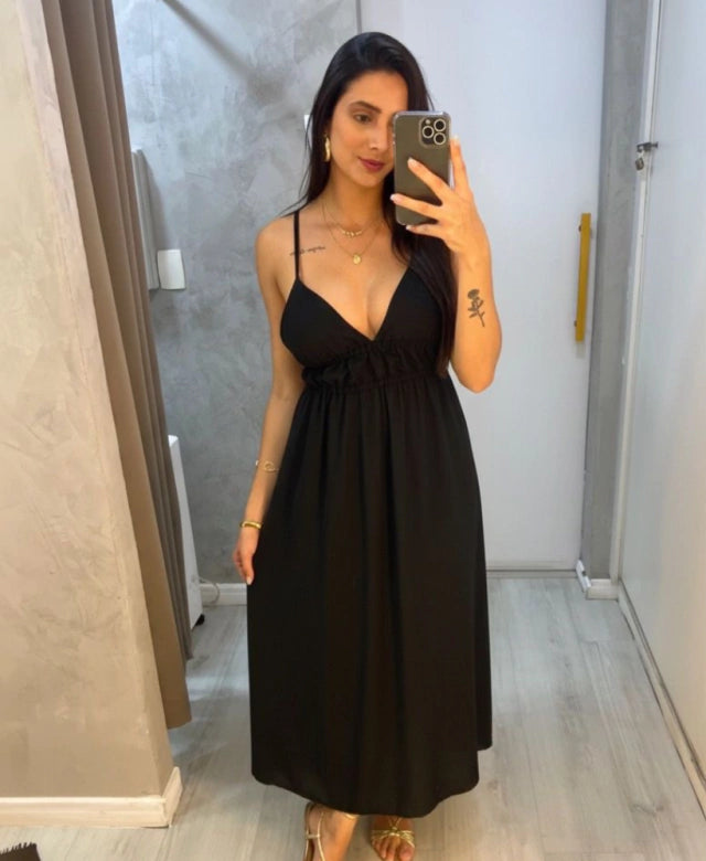 Vestido Longuete Shifon Decote Elastico