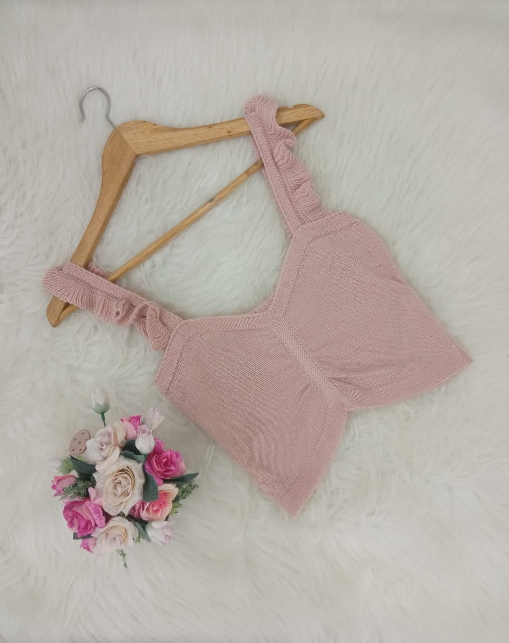 Cropped tricô alça babado*