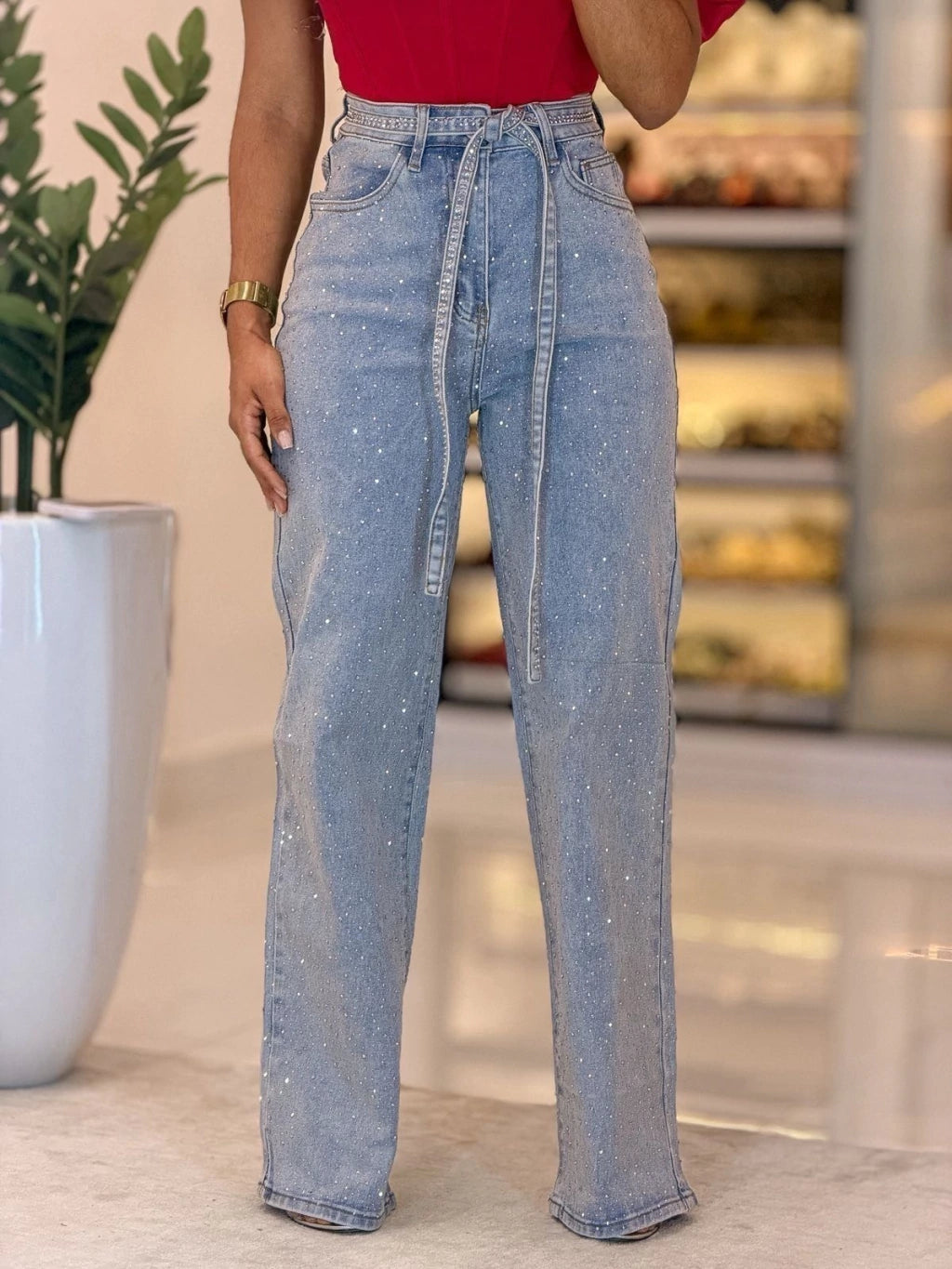 585 - Calça Jeans | Detalhes em brilho