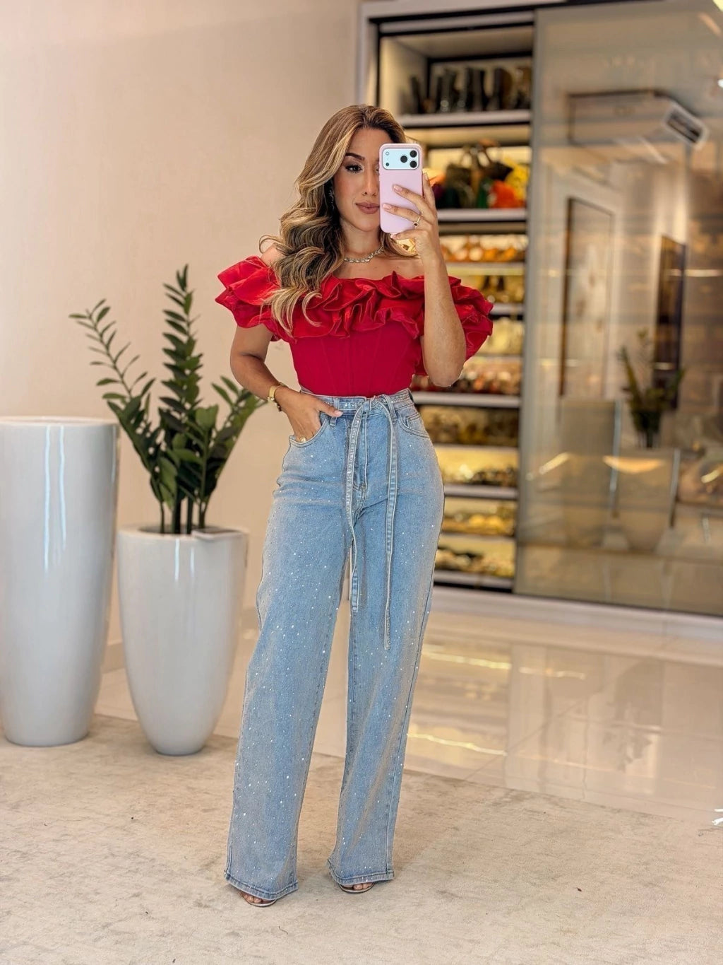 585 - Calça Jeans | Detalhes em brilho