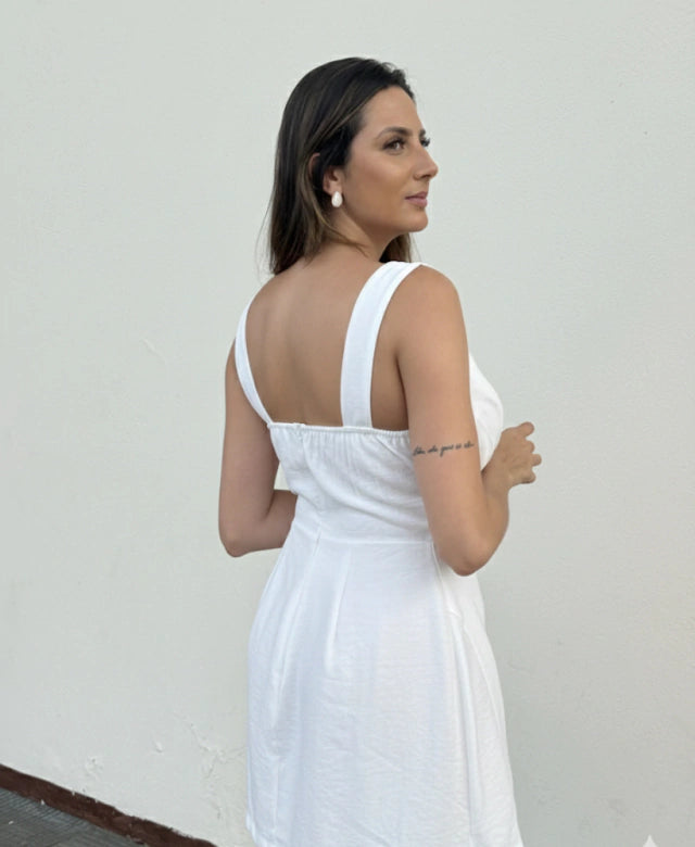 Macaquinho Vestido Decote V Alfaiataria Alça Larga