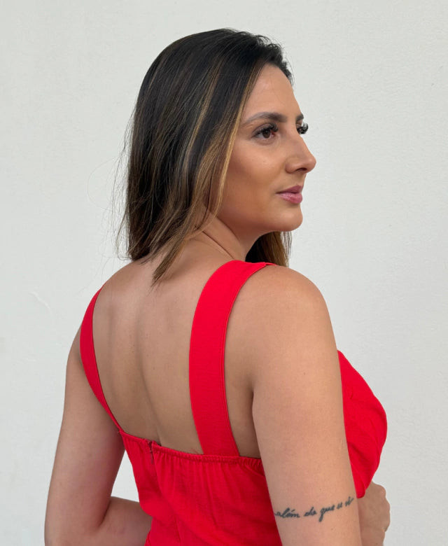 Macaquinho Vestido Decote V Alfaiataria Alça Larga